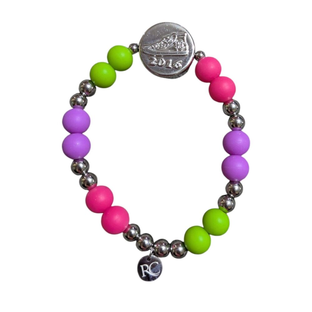 Colorful 2016 Beaded Stretch Bracelet Pink Purple Green Y2K Style Stackable - Picture 2 of 3